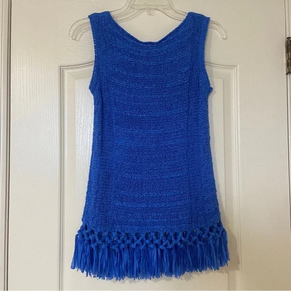 Lilly Pulitzer Blue Sleeveless Knit Top with Fringe - Picture 3 of 10